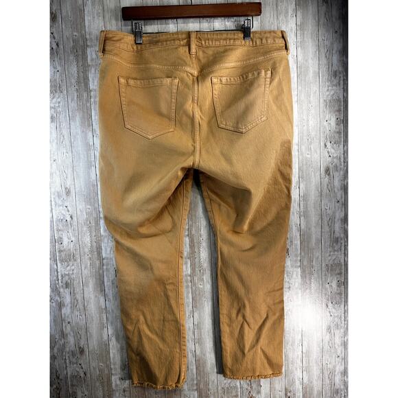 Torrid Feel The Fit Jeans Womens 12R Yellow Ankle Crop Raw Hem Fringe Button Fly - Picture 2 of 12